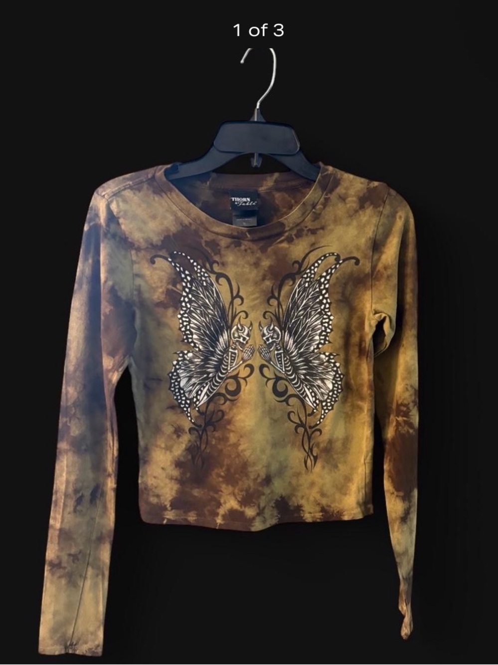 Thorn and fable Butterfly Tie-Dye Long Sleeve Top - Brown size Small